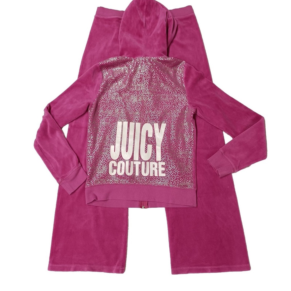 Pink Juicy Couture Matching Tracksuit Set Medium Jacket Pants Velour Vtg Flared
